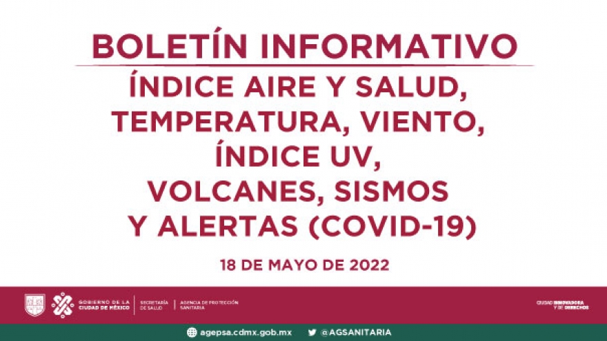 BOLETÍN INFORMATIVO ÍNDICE AIRE Y SALUD, TEMPERATURA, VIENTO, ÍNDICE UV, VOLCANES, SISMOS Y ALERTAS (COVID-19) 18 DE MAYO 2022