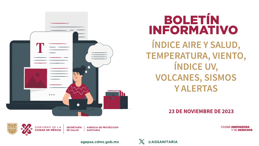 BOLETÍN INFORMATIVO ÍNDICE AIRE Y SALUD, TEMPERATURA, VIENTO, ÍNDICE UV, VOLCANES, SISMOS Y ALERTAS, 23 DE NOVIEMBRE DE 2023